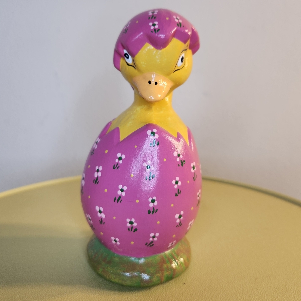 Vintage Signed and Dated Painted Ceramic Hatched Easter Egg Chick 1975 Easter
